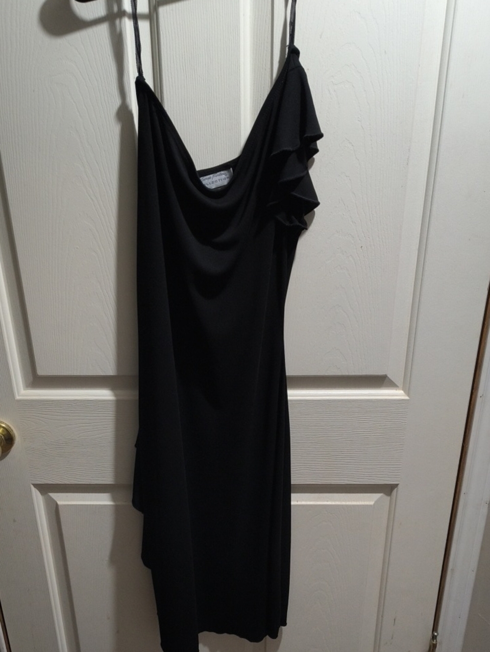 Giorgio Fiorelli Black One-Shoulder Ruffle Slip Dress